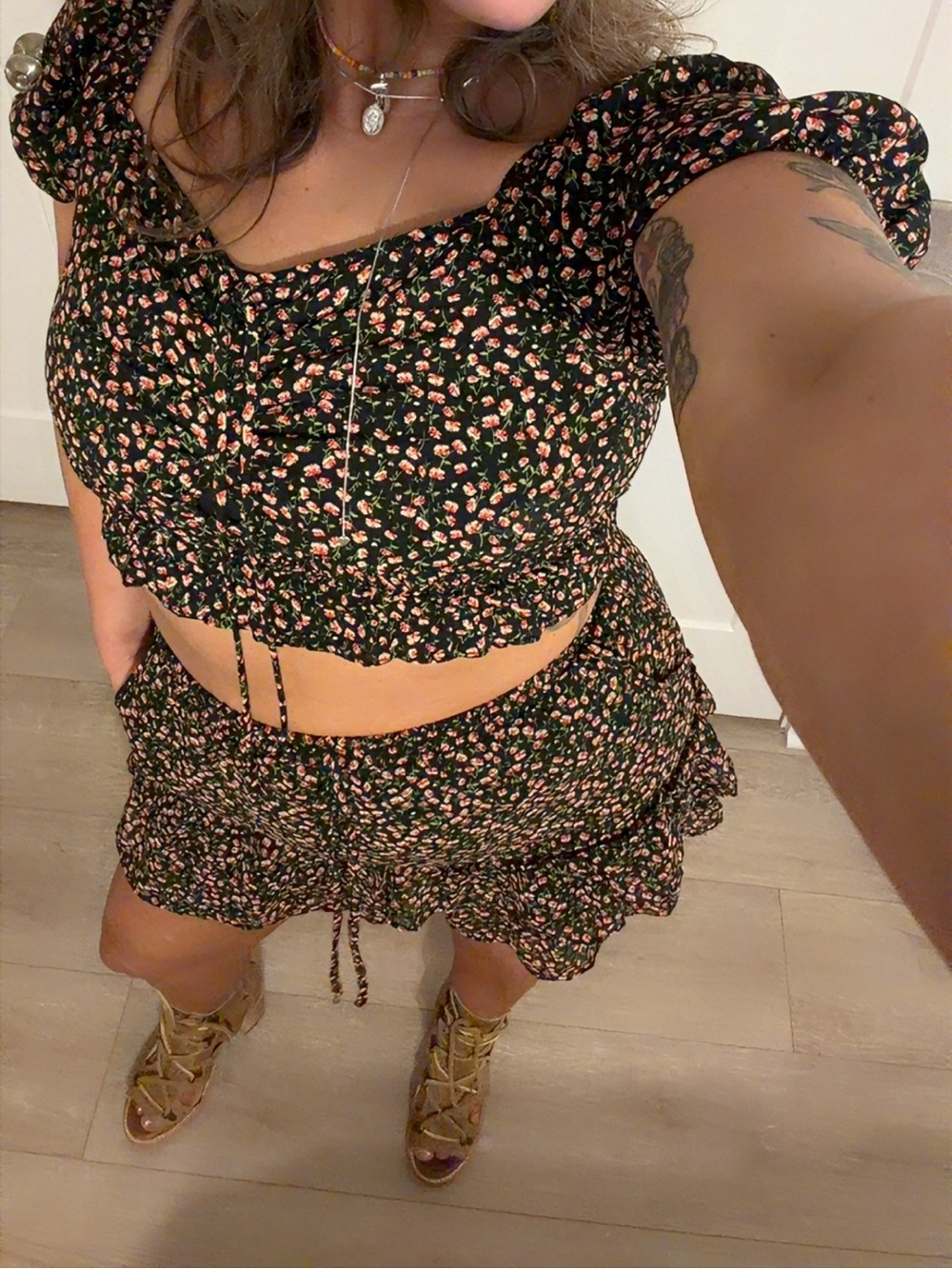 Sienna Sky Black Floral Smocked Off-Shoulder Skirt Set